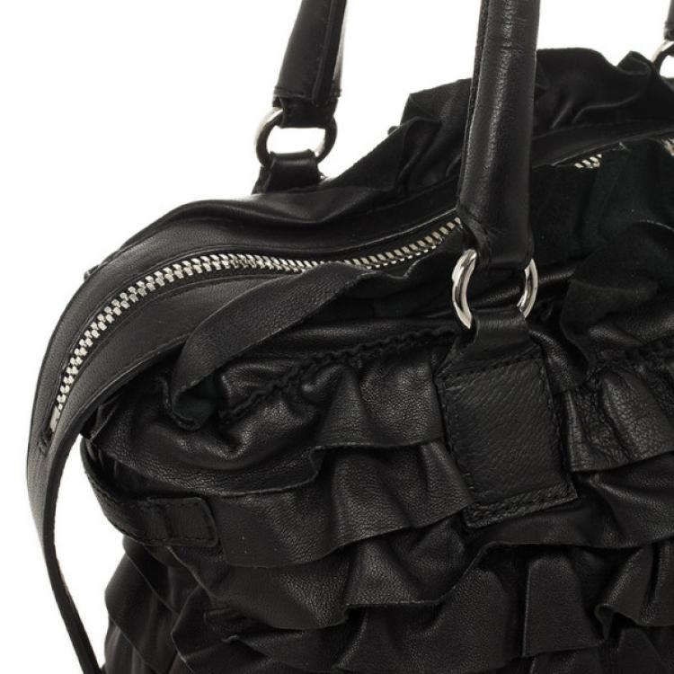Pre Owned Valentino Black Ruffled Small Satchel