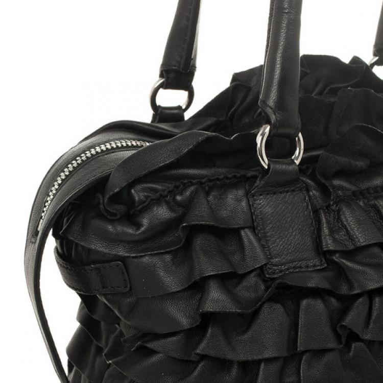 Pre Owned Valentino Black Ruffled Small Satchel