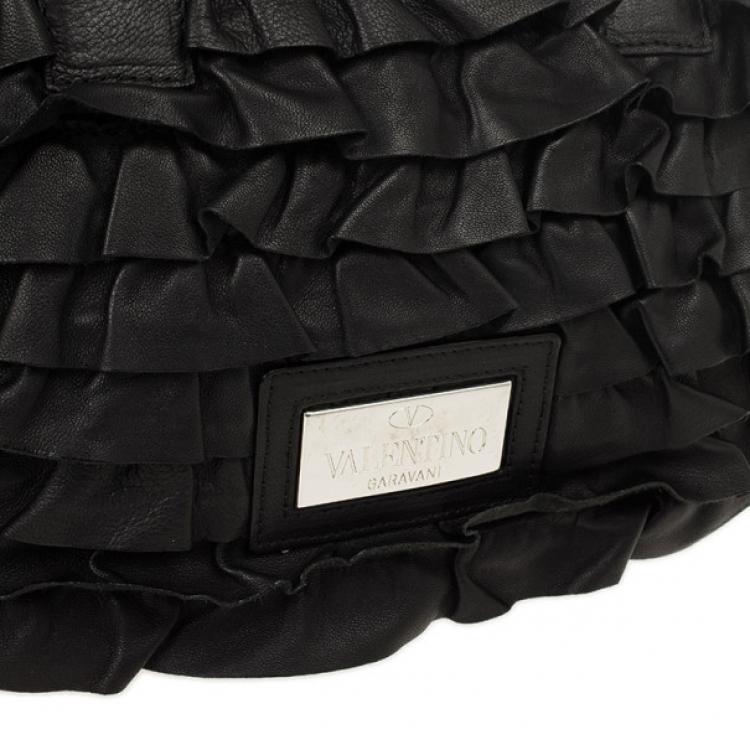 Pre Owned Valentino Black Ruffled Small Satchel