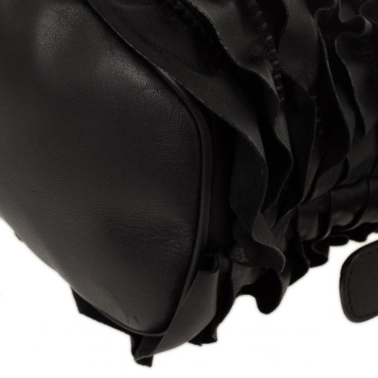 Pre Owned Valentino Black Ruffled Small Satchel