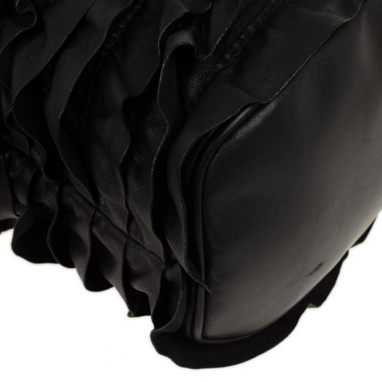 Pre Owned Valentino Black Ruffled Small Satchel