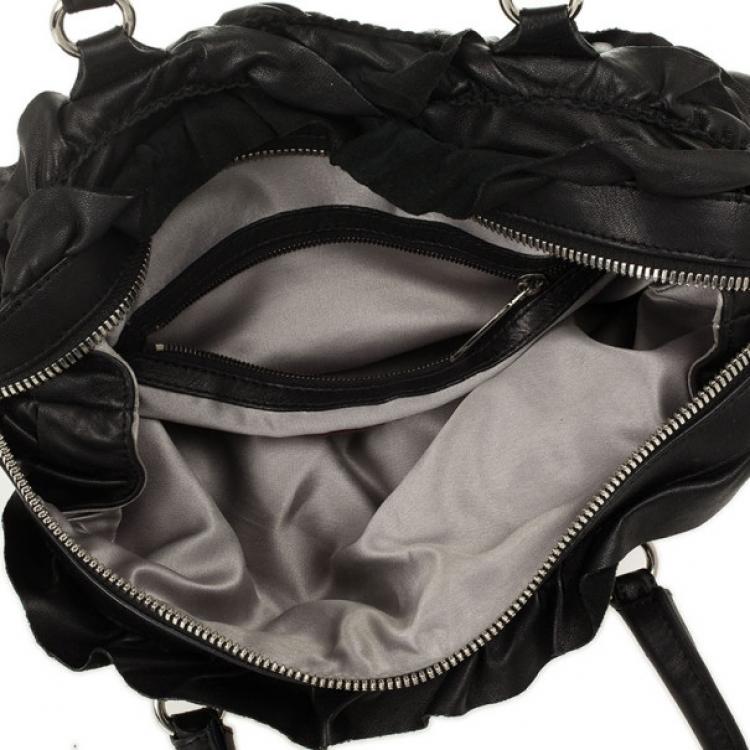 Pre Owned Valentino Black Ruffled Small Satchel