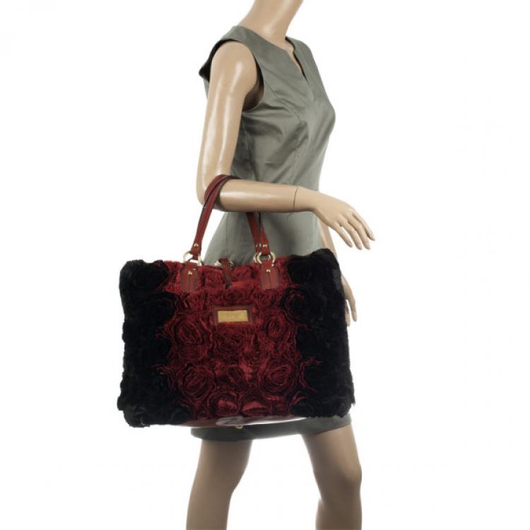 Valentino Black and Brown Silk Rosier Roses Tote Bag For Sale at