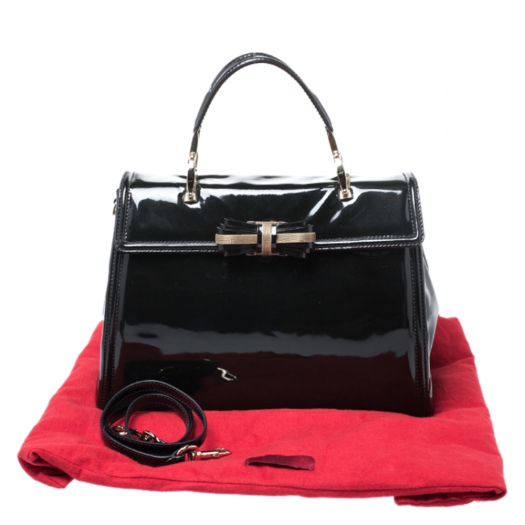 Pre Owned Valentino Black Patent Leather Top Handle Bag