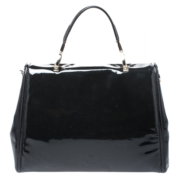 Pre Owned Valentino Black Patent Leather Top Handle Bag