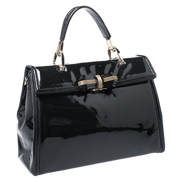 Pre Owned Valentino Black Patent Leather Top Handle Bag