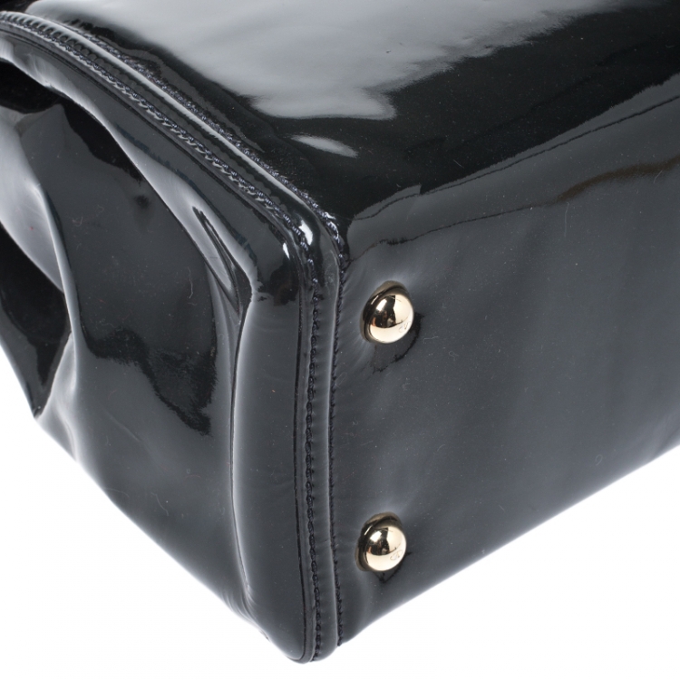 Pre Owned Valentino Black Patent Leather Top Handle Bag