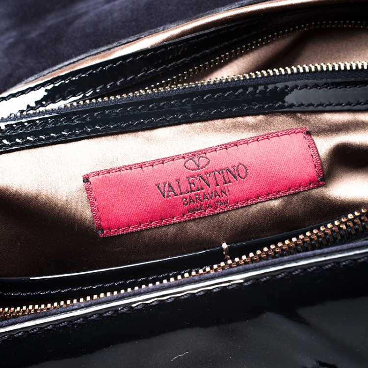Pre Owned Valentino Black Patent Leather Top Handle Bag