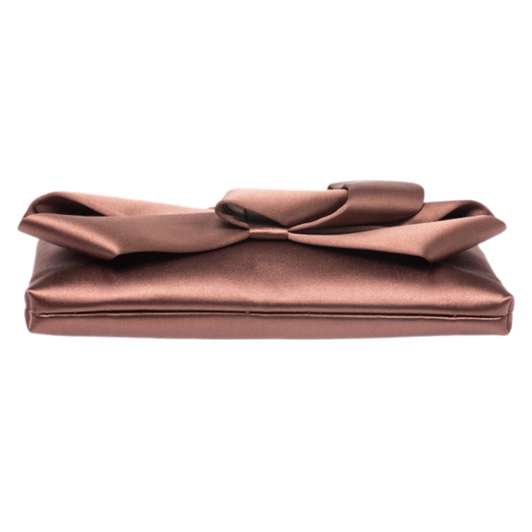 Pre Owned Valentino Brown Satin Bow Clutch