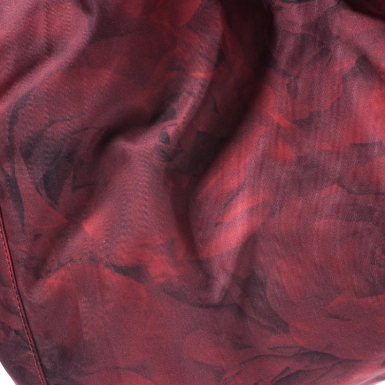 Pre Owned Valentino Red/Black Rose Printed Nylon and Leather Hobo