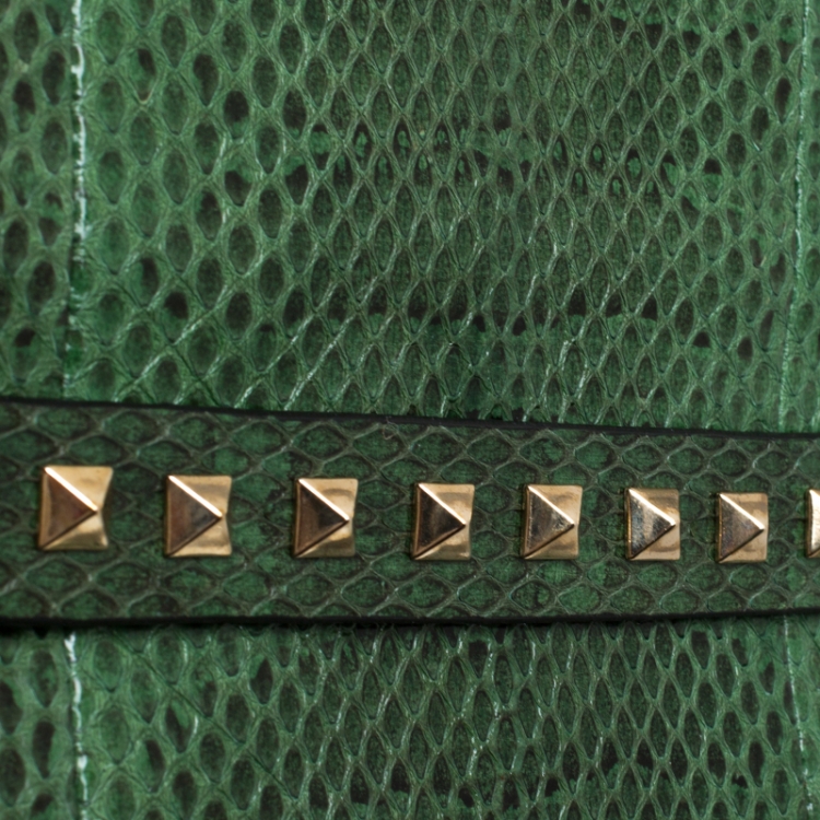 Pre Owned Valentino Green Python Rockstud Wristlet Clutch