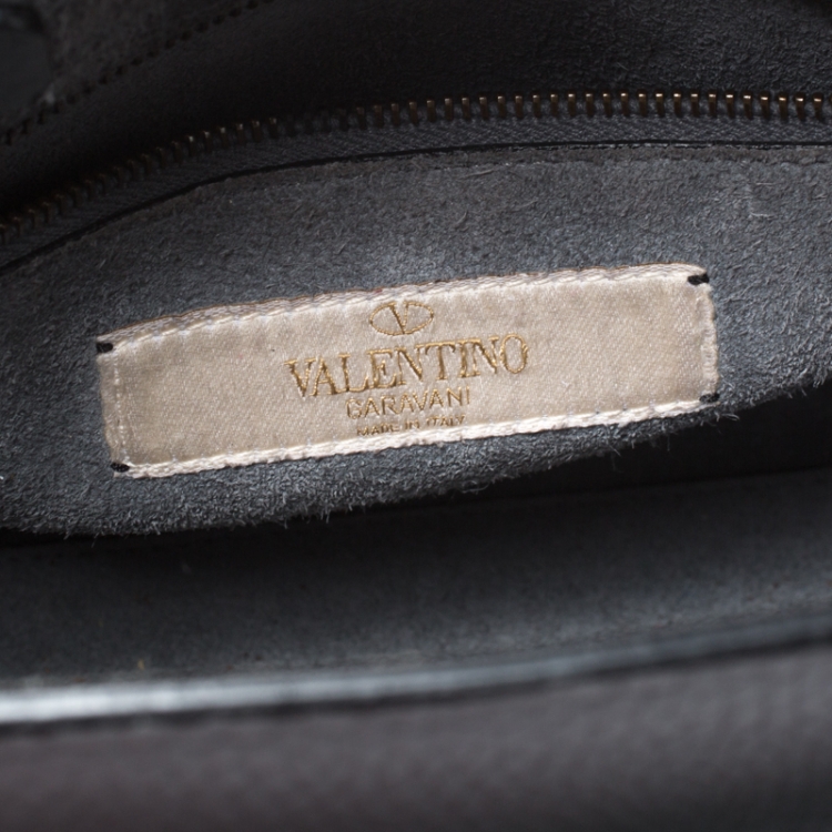 Pre Owned Valentino Grey Leather Rockstud Rolling Top Handle Bag