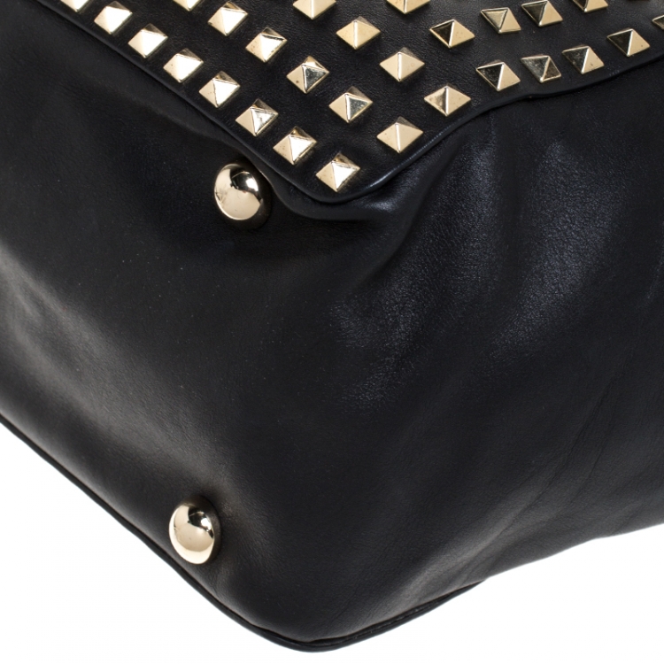 Pre Owned Valentino Black Leather Medium Rockstud Tote