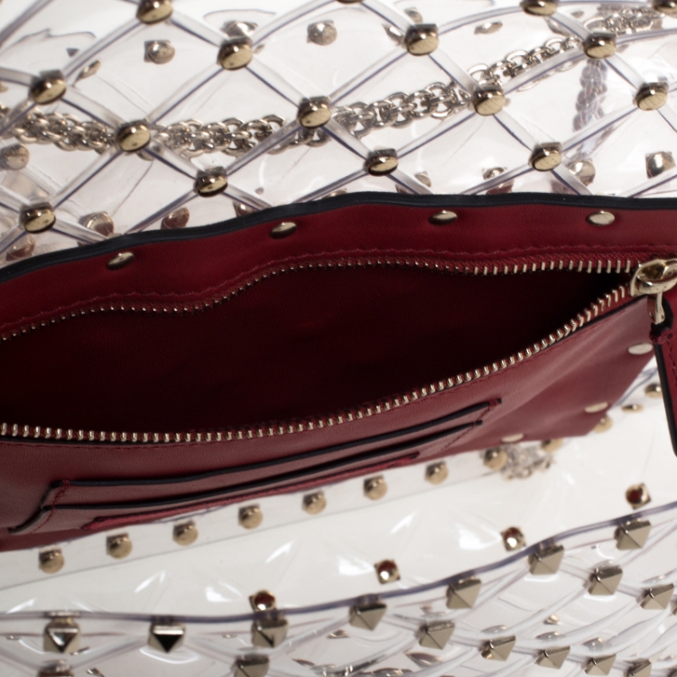 Pre Owned Valentino Clear/Red PVC Rockstud Spike Top Handle Bag