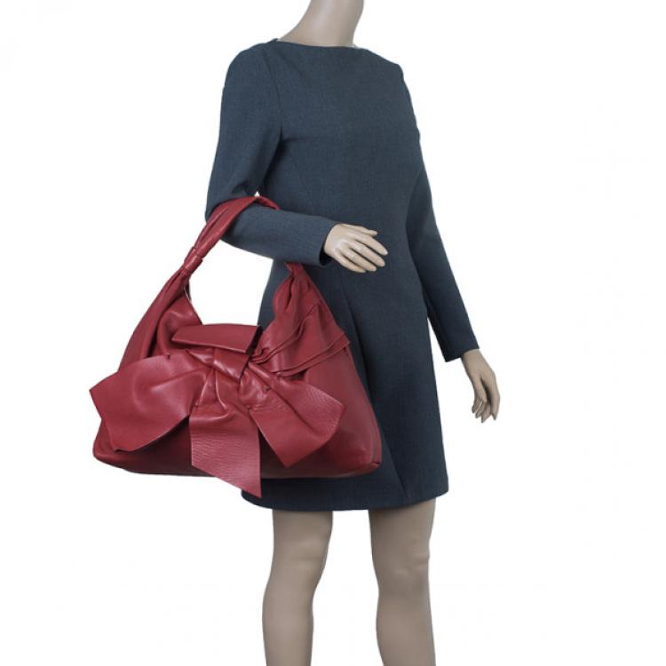 Pre Owned Valentino Red Leather Premier Bow Hobo