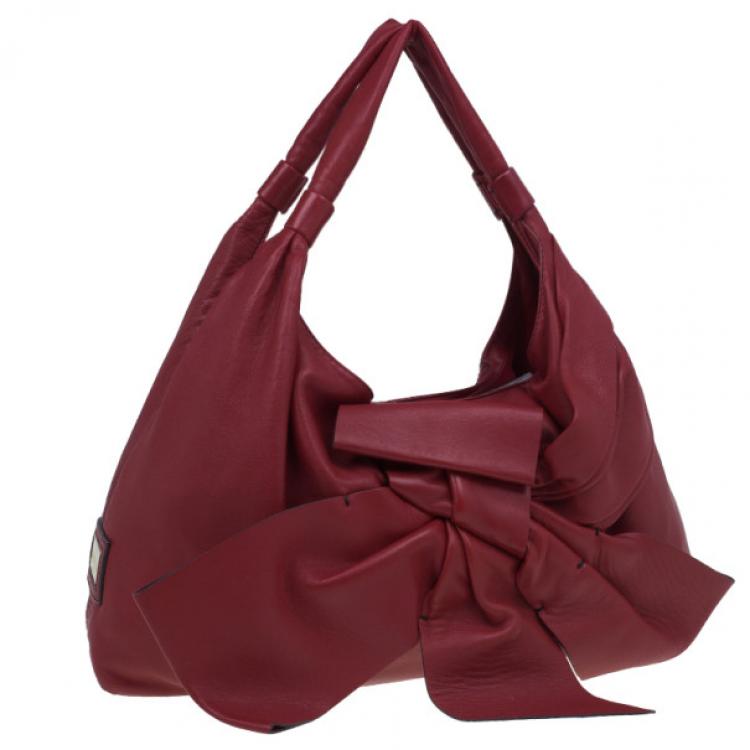 Pre Owned Valentino Red Leather Premier Bow Hobo