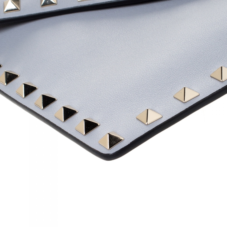 Pre Owned Valentino Grey Leather Rockstud Envelope Wristlet Clutch