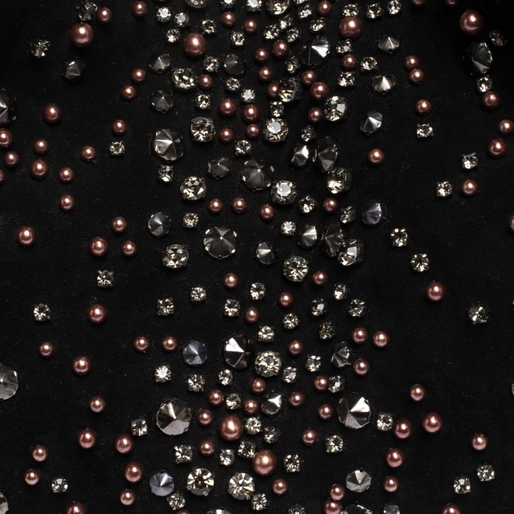 Pre Owned Valentino Black Suede Embellished Bow Hobo