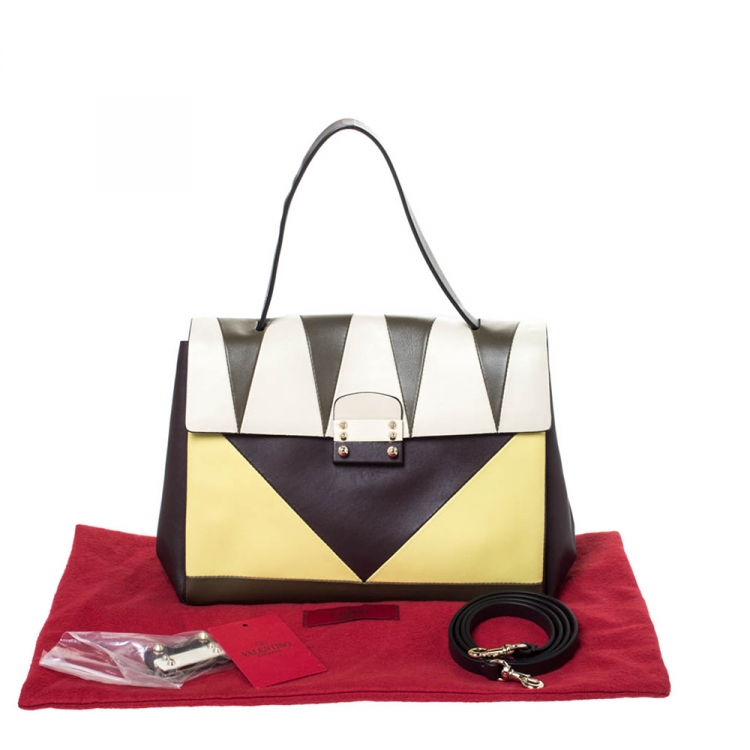 Pre Owned Valentino Multicolor Leather  Colourblock Top Handle Bag