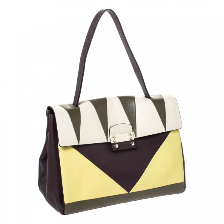 Pre Owned Valentino Multicolor Leather  Colourblock Top Handle Bag