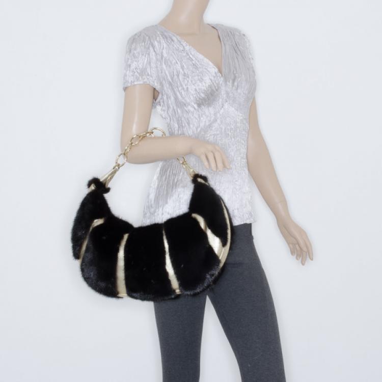 Pre Owned Valentino Black Fur Hobo