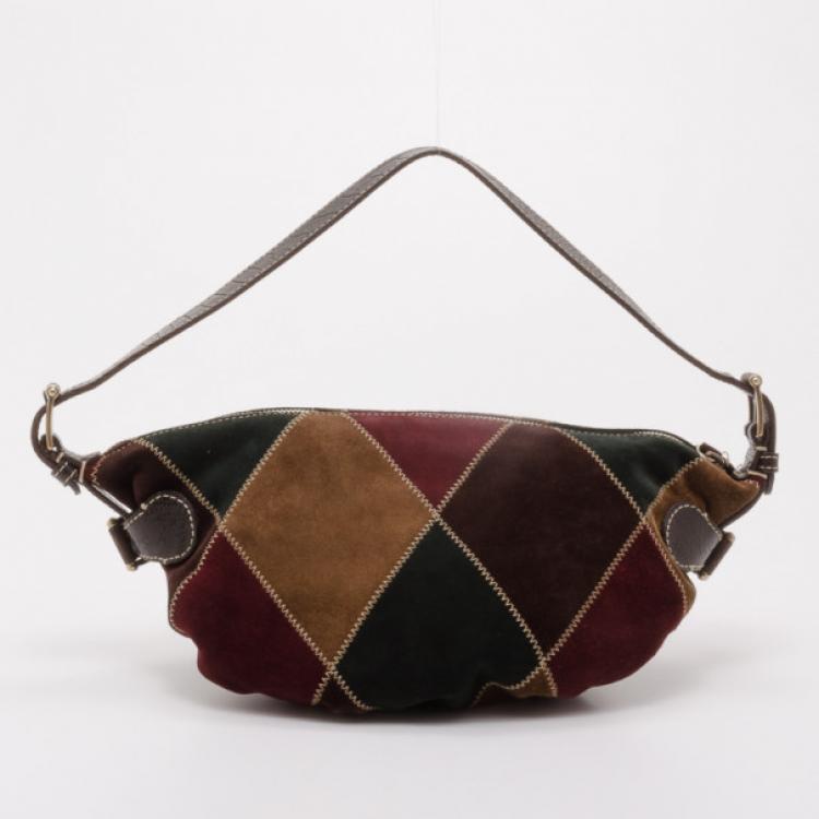Pre Owned Valentino Suede Harlequin Patchwork Hobo