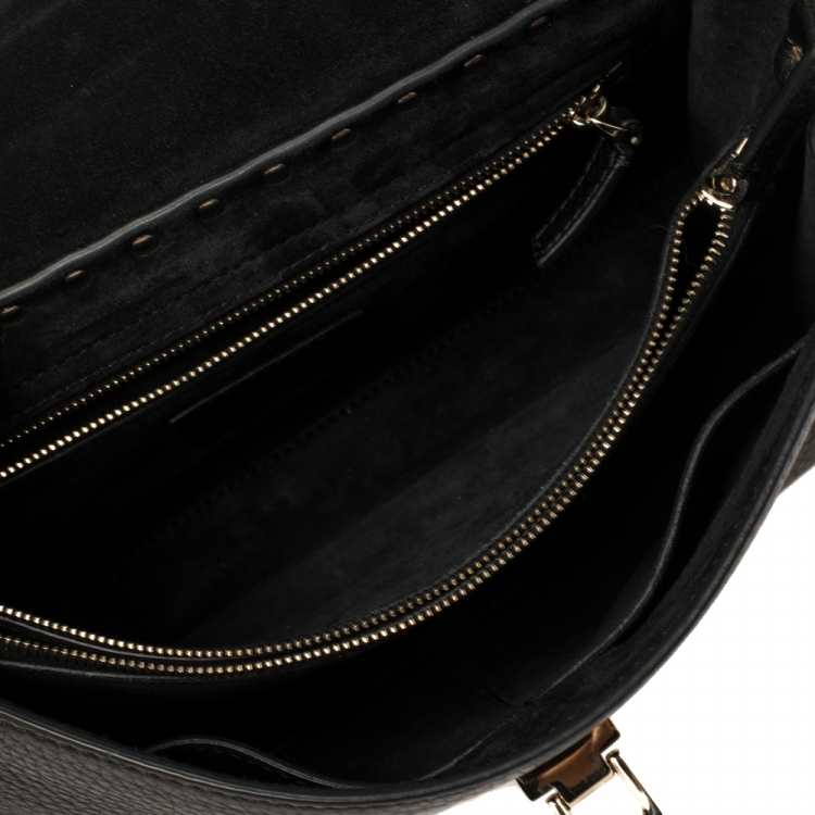 Pre Owned Valentino Black Leather Rockstud Top Handle Bag