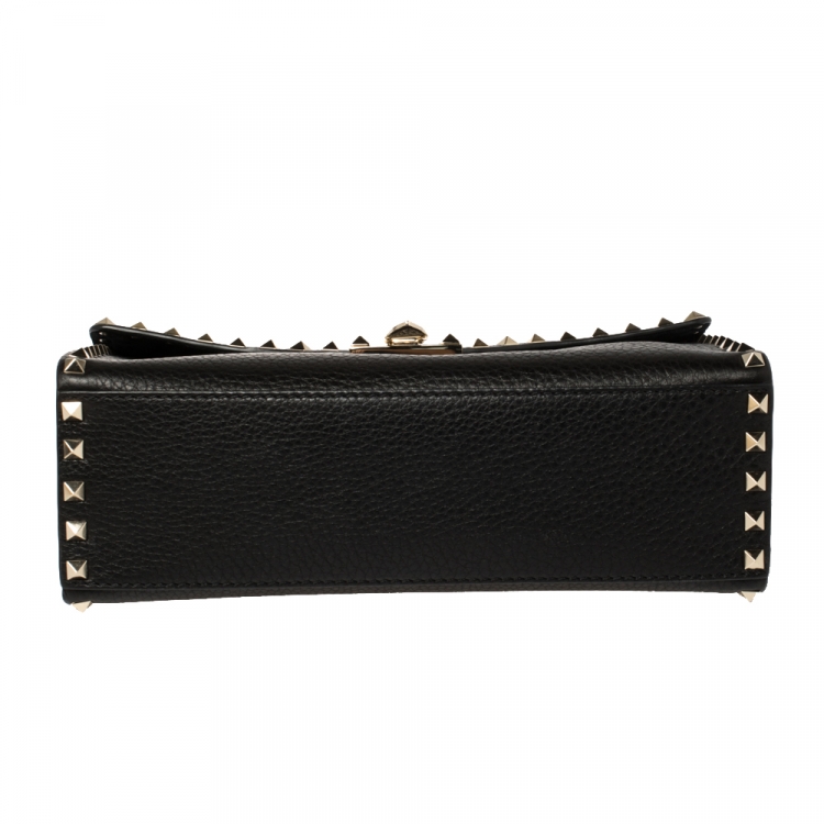 Pre Owned Valentino Black Leather Rockstud Top Handle Bag