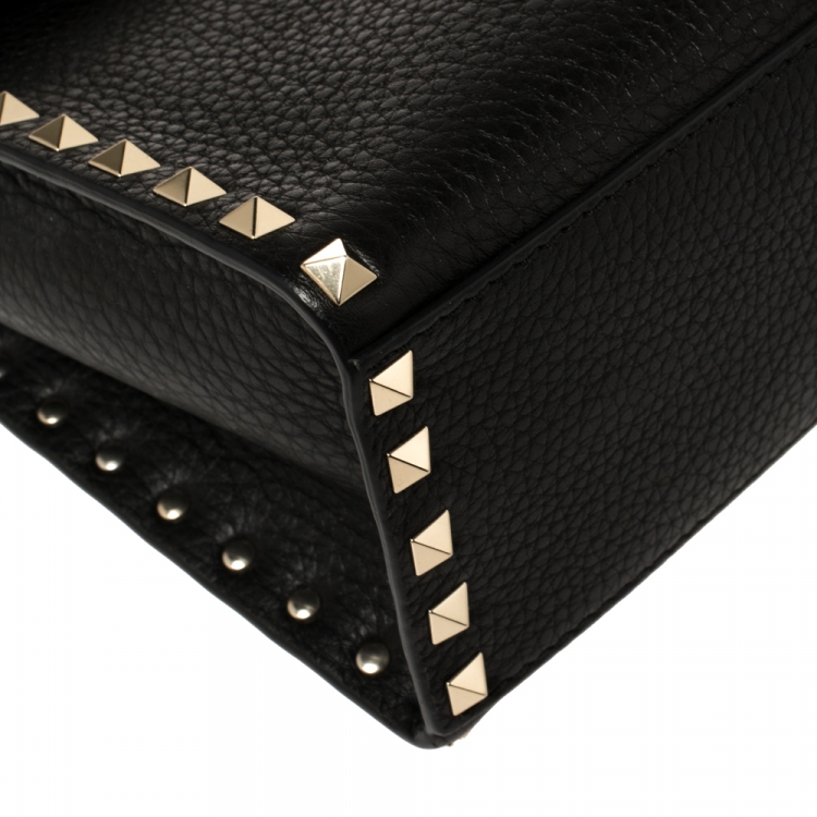 Pre Owned Valentino Black Leather Rockstud Top Handle Bag