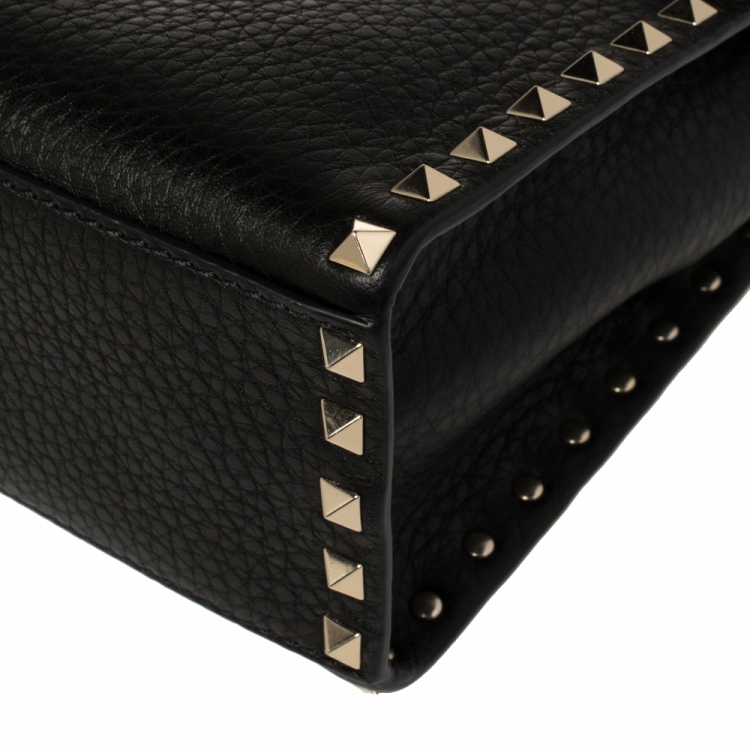 Pre Owned Valentino Black Leather Rockstud Top Handle Bag