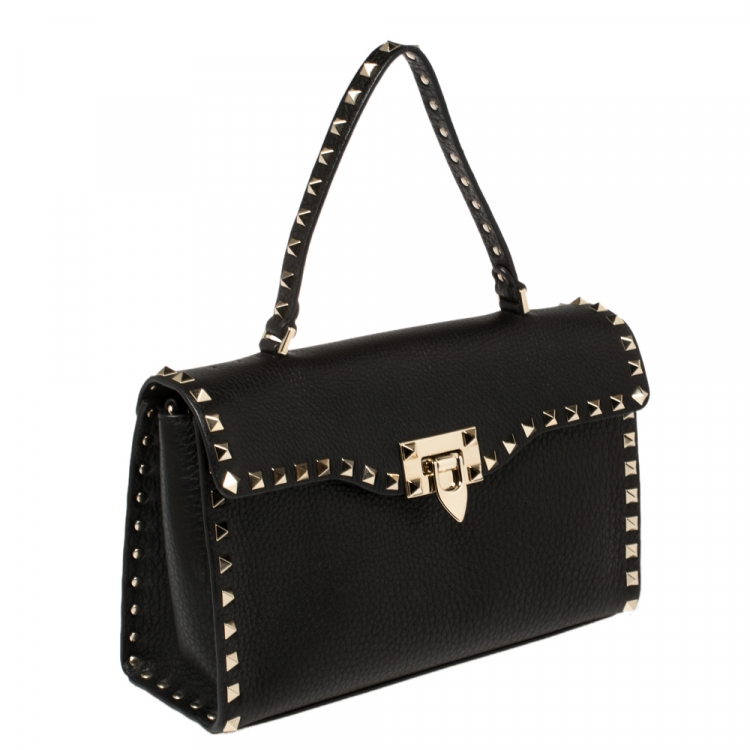 Pre Owned Valentino Black Leather Rockstud Top Handle Bag