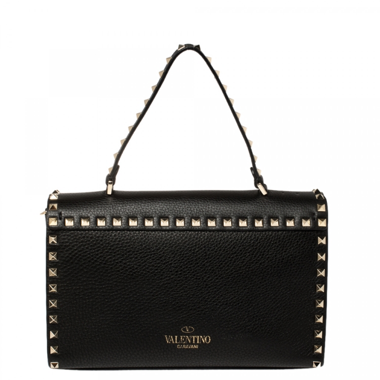 Pre Owned Valentino Black Leather Rockstud Top Handle Bag