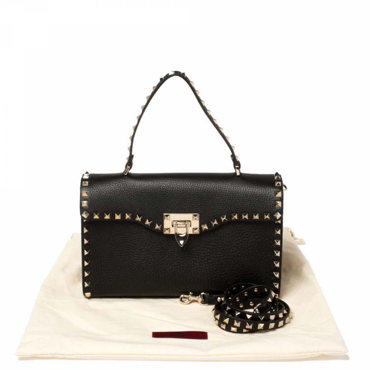 Pre Owned Valentino Black Leather Rockstud Top Handle Bag