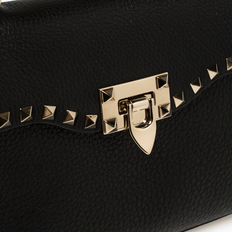 Pre Owned Valentino Black Leather Rockstud Top Handle Bag