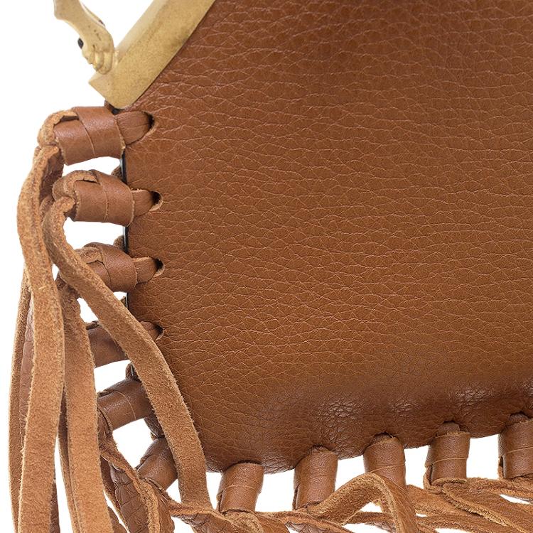 Pre Owned Valentino Brown Leather C Rockee Gryphon Fringe Clutch