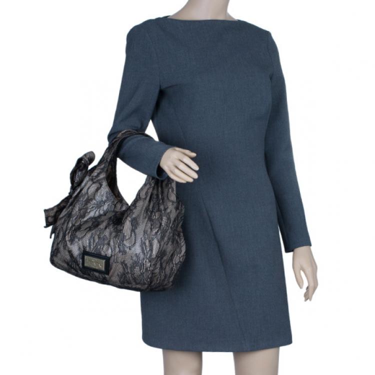 Pre Owned Valentino Black Day Lace Large Nuage Bow Hobo