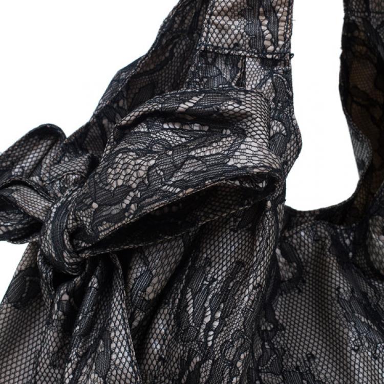 Pre Owned Valentino Black Day Lace Large Nuage Bow Hobo