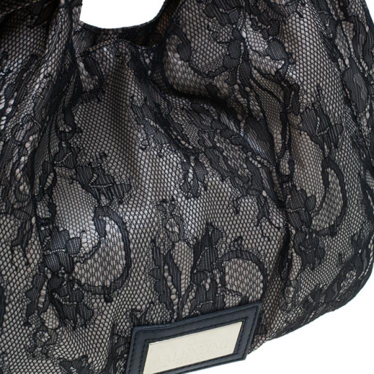 Pre Owned Valentino Black Day Lace Large Nuage Bow Hobo