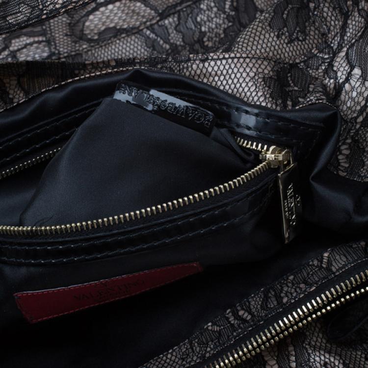 Pre Owned Valentino Black Day Lace Large Nuage Bow Hobo