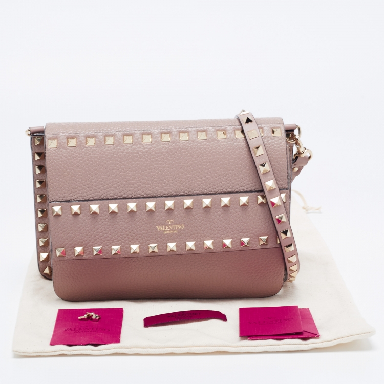 Pre Owned Valentino Beige Leather Small Rockstud Crossbody Bag