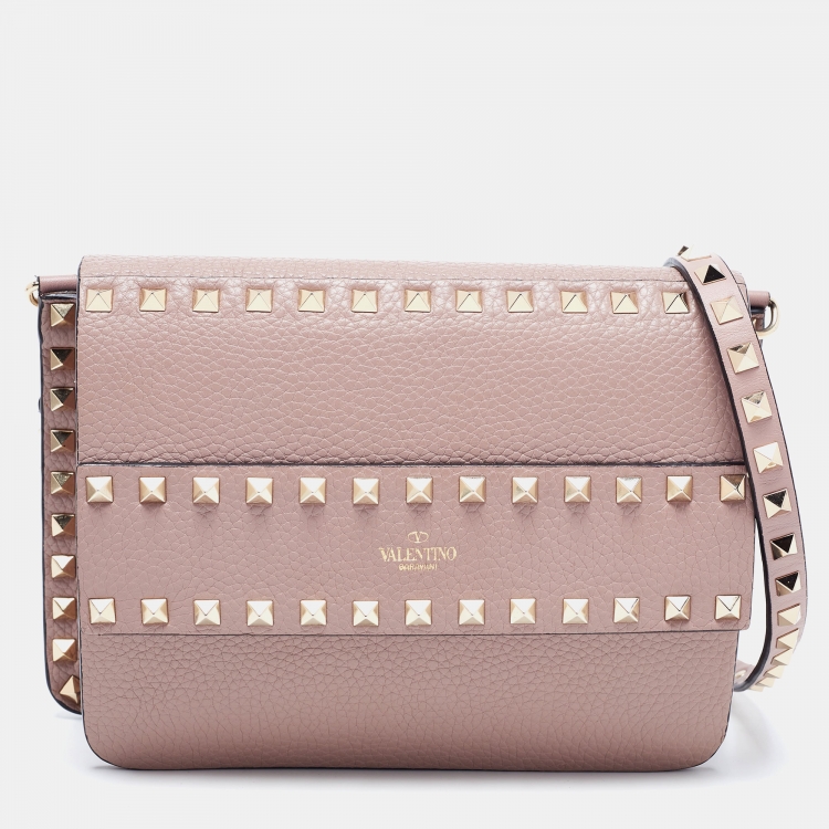 Pre Owned Valentino Beige Leather Small Rockstud Crossbody Bag