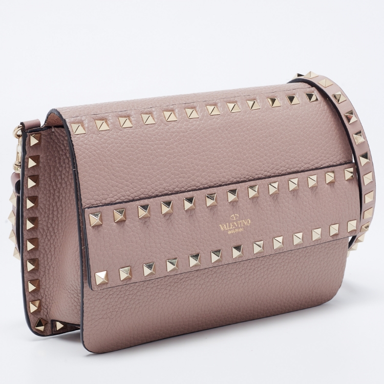 Pre Owned Valentino Beige Leather Small Rockstud Crossbody Bag