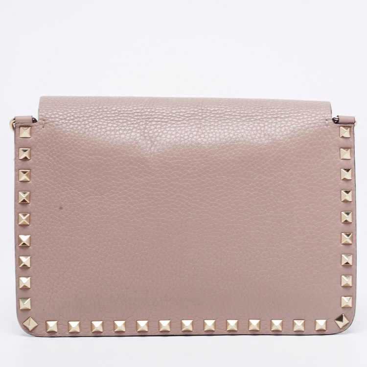 Pre Owned Valentino Beige Leather Small Rockstud Crossbody Bag