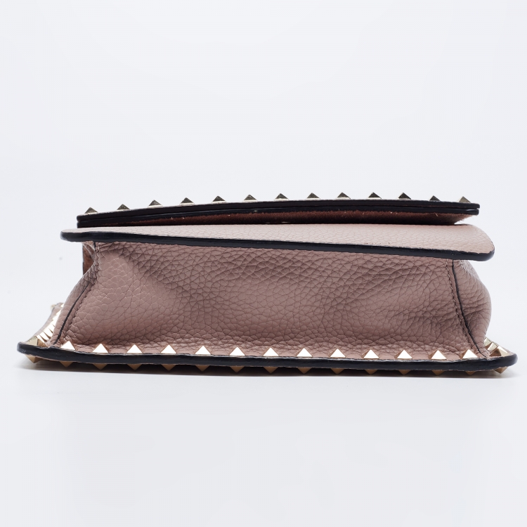 Pre Owned Valentino Beige Leather Small Rockstud Crossbody Bag