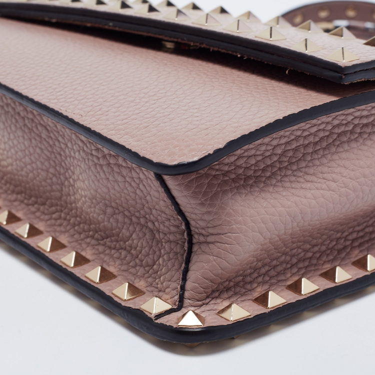 Pre Owned Valentino Beige Leather Small Rockstud Crossbody Bag