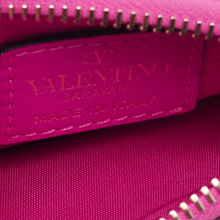 Pre Owned Valentino Hot Pink Leather Rockstud Bifold Card Holder