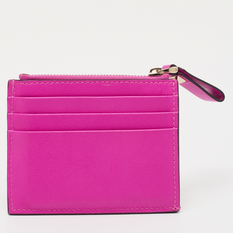 Pre Owned Valentino Hot Pink Leather Rockstud Bifold Card Holder