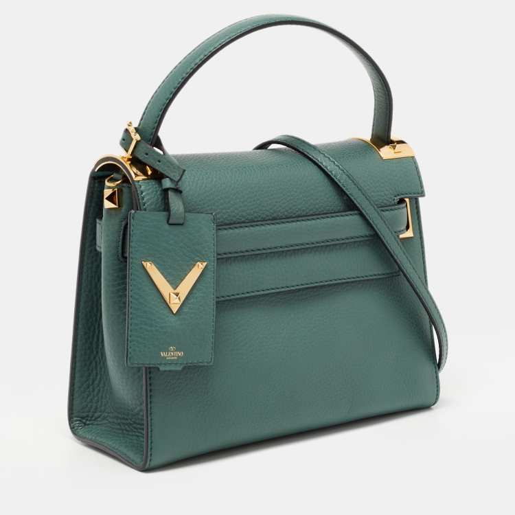 مملوكة مسبقًا Valentino Green Leather My Rockstud Top Handle Bag