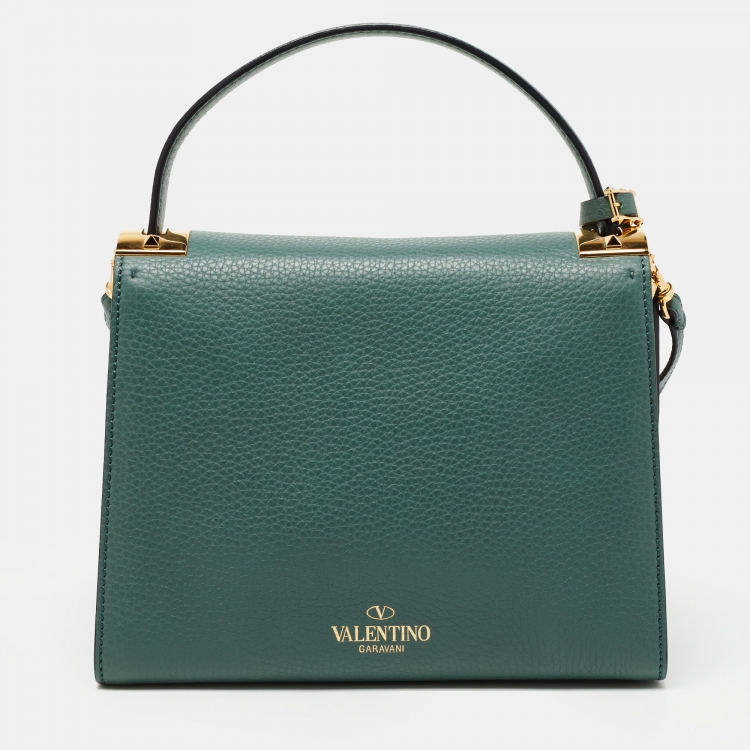 مملوكة مسبقًا Valentino Green Leather My Rockstud Top Handle Bag