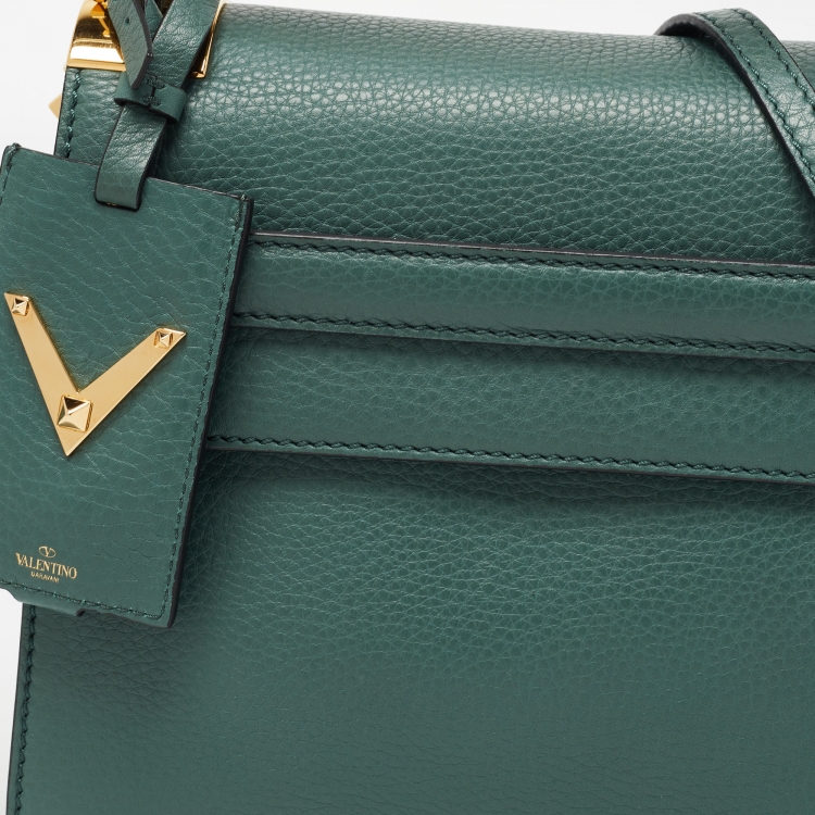 مملوكة مسبقًا Valentino Green Leather My Rockstud Top Handle Bag